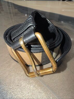 Burberry Signature Black, Red and Cream Leather Belt